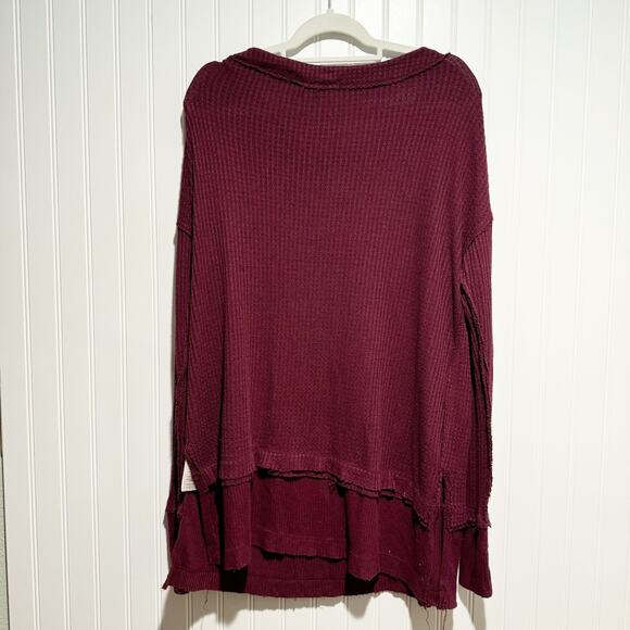 Free People North Shore Thermal Top Purple Fig Sorbet Oversized Cozy Size Small - Picture 8 of 8